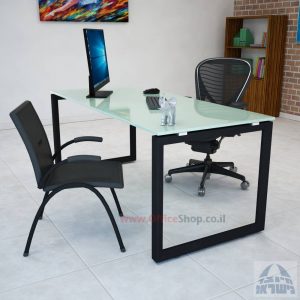 שולחן כתיבה זכוכית לבנה דגם Diamond רגל שחורה