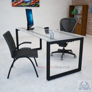 שולחן כתיבה דגם Diamond זכוכית אקסטרה קליר צרובה  רגל שחורה
