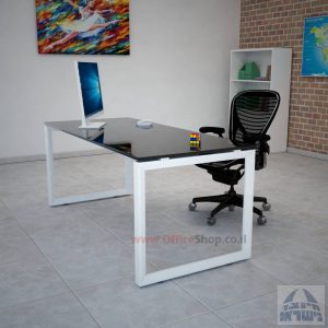 שולחן כתיבה זכוכית שחורה דגם Diamond רגל לבנה