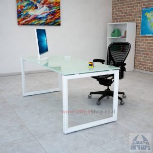 שולחן כתיבה זכוכית לבנה – רגל לבנה דגם Diamond