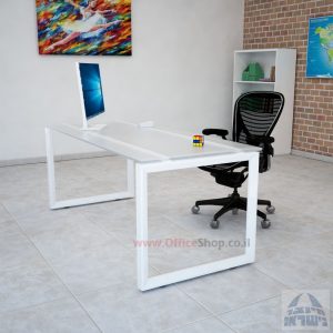 שולחן כתיבה דגם Diamond זכוכית אקסטרה קליר צרובה  רגל לבנה