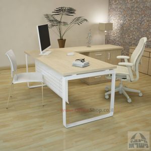 שולחן מזכירה יוקרתי דגם Niro – MD4 רגל לבנה כולל מיסתור מתכת