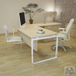 שולחן מזכירה יוקרתי דגם Niro – MD4 רגל לבנה כולל מיסתור עץ