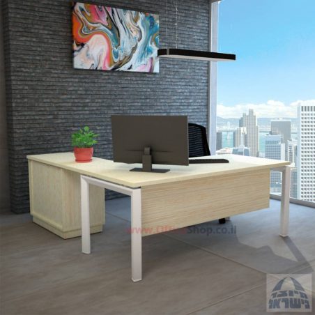 שולחן מזכירה מפואר  5M-Sapir רגל לבנה כולל מיסתור עץ