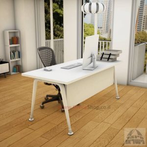שולחן כתיבה מעוצב דגם Keren רגל לבנה כולל מיסתור עץ
