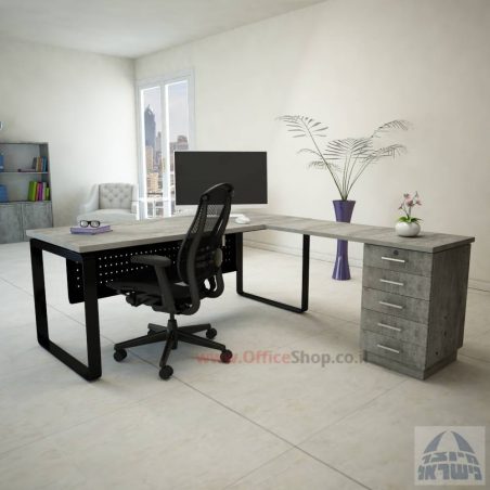 שולחן מזכירה יוקרתי דגם Niro – MD4 רגל שחורה כולל מיסתור עץ