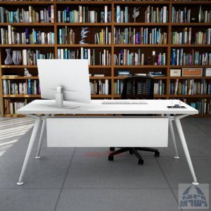 שולחן מנהלים מעוצב Spider רגל לבנה כולל מיסתור עץ