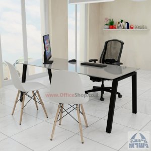 שולחן כתיבה זכוכית אפורה דגם Nova Glass רגל שחורה