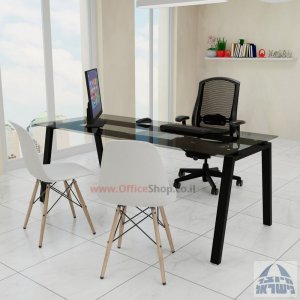 שולחן כתיבה זכוכית שקופה דגם Nova Glass רגל שחורה