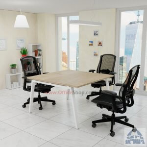 שולחן ישיבות מרובע דגם NOVA רגל לבנה