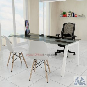 שולחן כתיבה זכוכית שקופה דגם Nova Glass רגל לבנה