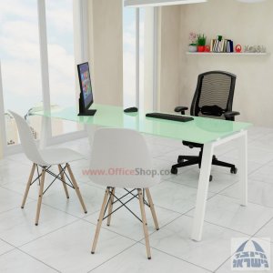 שולחן כתיבה זכוכית לבנה דגם Nova Glass רגל לבנה