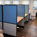 עמדת עבודה דו צדדית ל 6 עובדים מחיצות בד מהריצפה